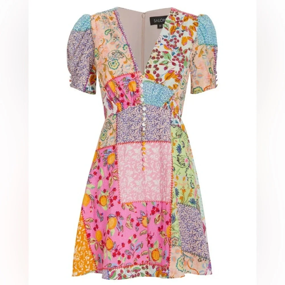 Saloni Lea Patchwork Mini Dress, US size 4 - Picture 2 of 11